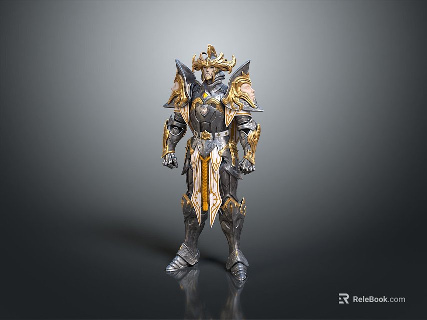 Ornamental Standing Armor Figurine In Golden Black Color For Home Decoration 3d model 