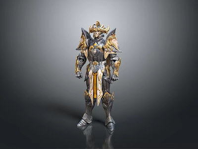 Ornamental Standing Armor Figurine In Golden Black Color For Home Decoration 3d model