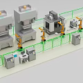 Industrial Equipment Automated Production Line With Robotic Arms And Safety Fencing