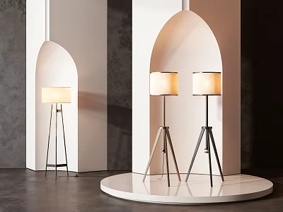 Stylish Floor Lamps With Tripod Stands In Modern Interior Space 3d model