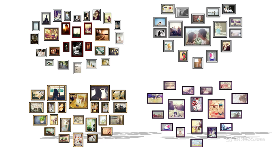 Creative Photo Wall Decor With Various Sized Frames And Diverse 3d model