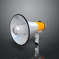 White And Orange Megaphone With Black Edge Handle On Dark Reflective Surface 3d model