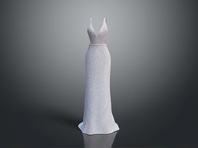 Elegant White Evening Gown With V Neck Sparkling Sequin Long Floor Length Design 3d model