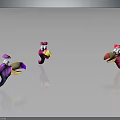 Three Playful Pink Purple Cartoon Creatures Characters With Reflections On Gray Background