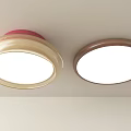 Two Red Beige and Brown Round Flush Mount Ceiling Lights with White Illumination on Ceiling 3d model