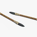 Two Traditional Chinese Calligraphy Brushes with Carved Golden Patterns on Elegant Bamboo Handles