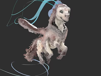 Flying Fantasy Creature In Dynamic Pose With Pink White Wings And Blue Lines 3d model