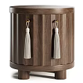 Modern Wooden Chest of Drawers With Vertical Stripes White Tassels and Metal Hooks