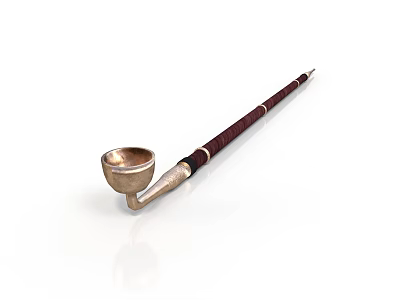 Classic Tobacco Pipe Household Item with Metal Bowl and Wooden Stem 3d model