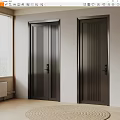 Modern Black Security Door Interior With Vertical Stripe Design And Smart Lock 3d model