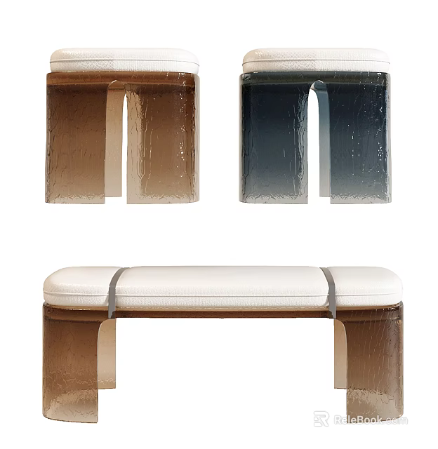 Modern Stylish Stools In Brown Black And White With Upholstered Seats 3d model 