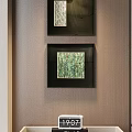 Modern Black Framed Abstract Paintings Hanging On Light Wooden Wall Decor
