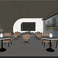 Modern Conference Room Interior With Curved Walls Large Screen Tables Chairs And City View
