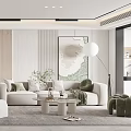 Modern Living Dining Room Interior Design With Sofa Dining Table Plants And Lighting 3d model