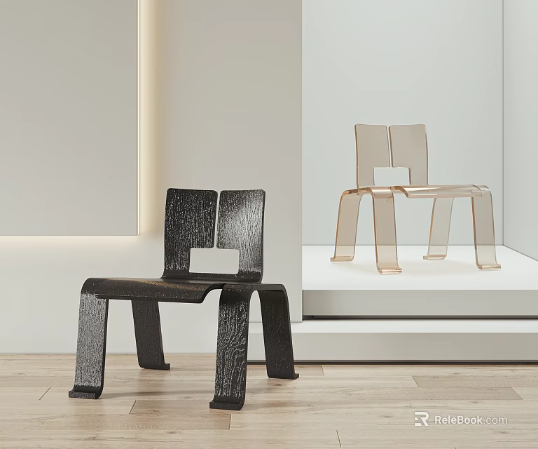 Modern Single Chair With Geometric Design In Black And Transparent Acrylic Styles 3d model 