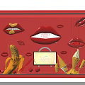 Kinder Joy Themed Store Window Decoration With Red Background Lip Shapes Bananas And Ice Cream