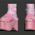 Pink Platform Shoes with Cartoon Patterns Ankle High Sock Style Colorful Dots Accents