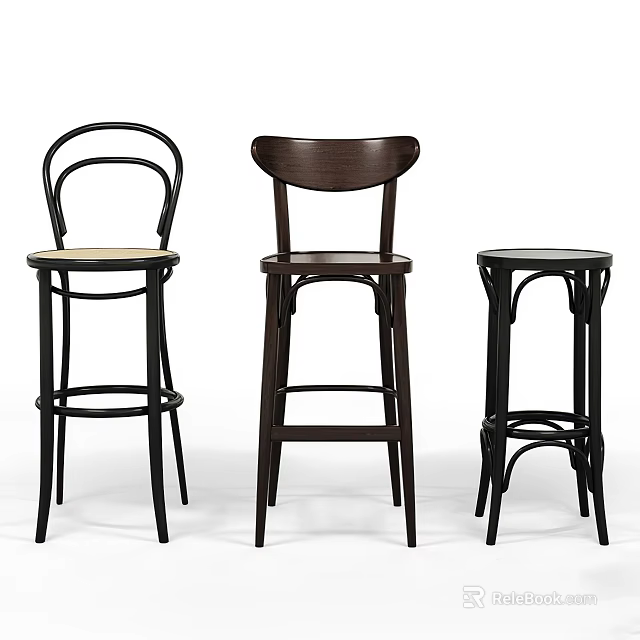 Modern Stylish Bar Stools With Wooden Backrest And Metal Frame Design 3d model 