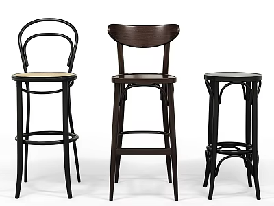 Modern Stylish Bar Stools With Wooden Backrest And Metal Frame Design 3d model