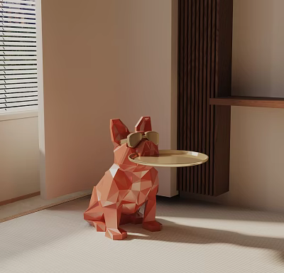 Geometric Bulldog Shaped Side Table With Polygonal Design And Tray Surface 3d model