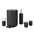 Modern Black Washing Daily Items With Trash Can Toilet Brush And Storage Containers