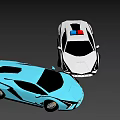 Blue Sports Car and White Police Car with Red and Blue Lights and Futuristic Design