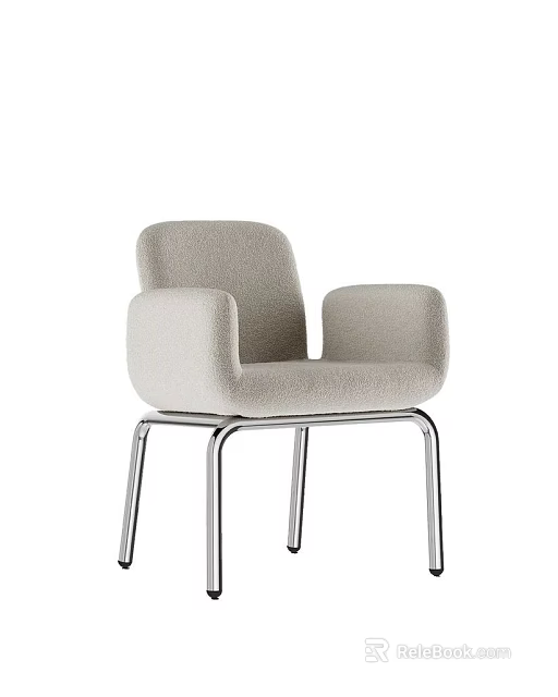 Modern Soft Beige Fabric Upholstered Arm Chair With Polished Chrome Metal Legs For Home Decor 3d model 
