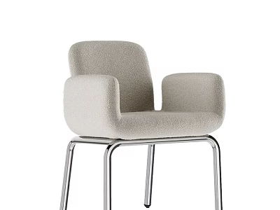 Modern Soft Beige Fabric Upholstered Arm Chair With Polished Chrome Metal Legs For Home Decor 3d model