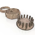 Wooden Ring Shaped Components With Holes And Projections On Rough Texture Surface 3d model