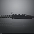 Tactical Military Knife With Silver Textured Handle Serrated Blade And Reflective Surface