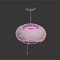 Modern Hanging Lamp With Round Paper Lampshade Orange Lines And Dark Brown Top Base