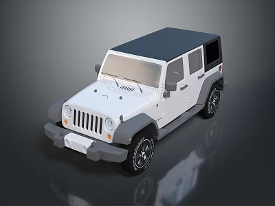 White Military Vehicle With Tough Exterior Large Tires And Dark Roof 3d model
