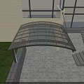 Curved Glass Canopy For Building Entrance With Roller Door And Steps