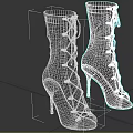 Black Peep Toe Booties With Gold Stiletto Heels And Lace Up Design Accents