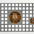Decorative Room Partition With Grid Pattern And Circular Golden Frames Design