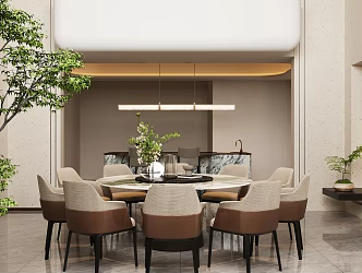 Modern Home Restaurant Dining Table and Chair Combination Round Table Restaurant Tableware Villa Restaurant Box Dining Table and Chair Dining Table and Chair for More than Four People Flower Art Potted Planting Flower-arranging 3d model