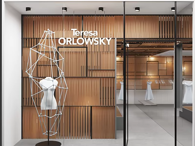 Teresa Orlowsky Modern Clothing Store With Wooden Panel Walls And White Mannequin 3d model