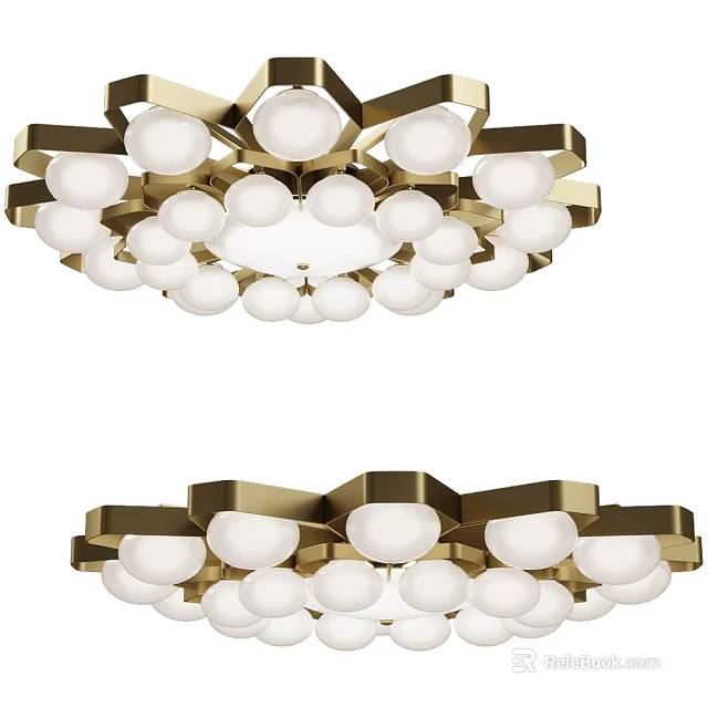 Modern Brass Frame Ceiling Light With Multiple White Globe Bulbs Design 3d model