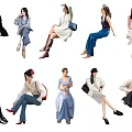 Group of Individuals in Diverse Sitting Poses With Stylish Fashion Outfits