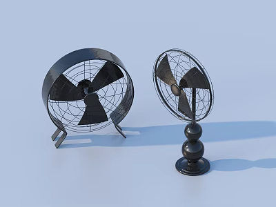 Vintage Metal Air Cooler Fans Two Styles With Retro Design And Black Blades 3d model