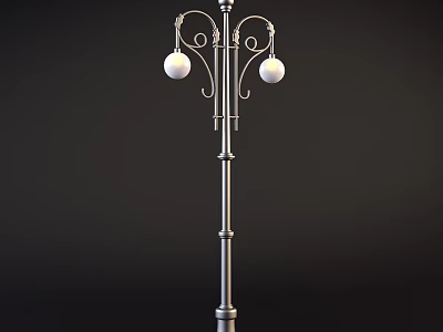 Elegant Metal Outdoor Light with Decorative Pole and Two Spherical Lampshades 3d model