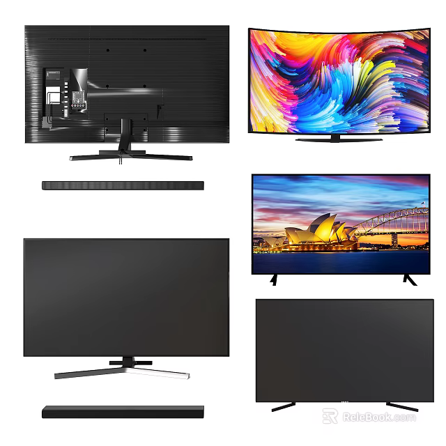 Modern Black Frame Televisions With Colorful Display And Cityscape Screen Design 3d model 