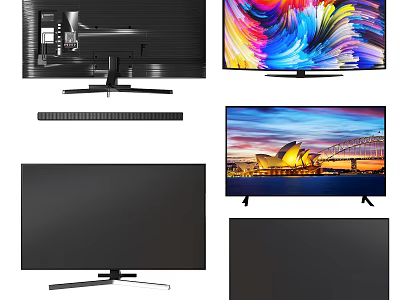 Modern Black Frame Televisions With Colorful Display And Cityscape Screen Design 3d model