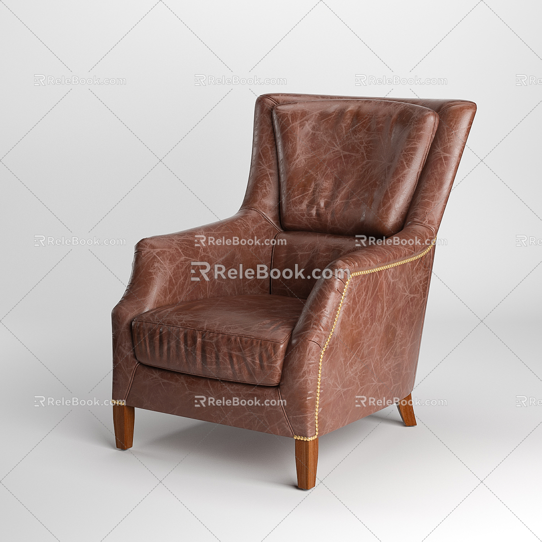 American Style Single Sofa Leather Sofa 3d model