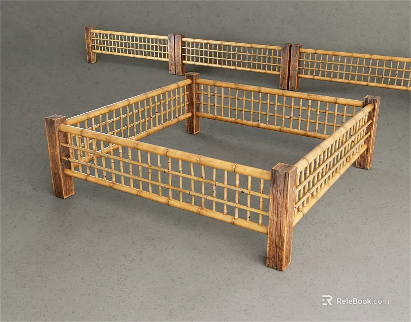Rustic Wooden Fence With Lattice Grid Design And Natural Wood Frames 3d model 