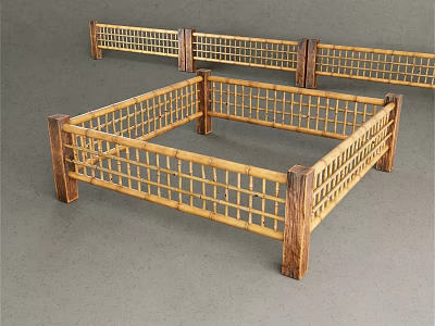 Rustic Wooden Fence With Lattice Grid Design And Natural Wood Frames 3d model