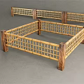 Rustic Wooden Fence With Lattice Grid Design And Natural Wood Frames