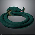 Realistic Looking Coiled Green Snake With Scaly Skin And Extended Pink Tongue
