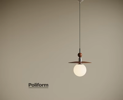 Poliform Pendant Light With Wooden Top And White Spherical Shade Hanging Design 3d model