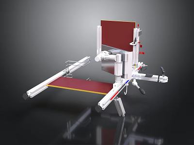 Adjustable Mechanical Workbench With Red Surface White Metal Frame And Wheels 3d model